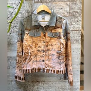 Dolcezza | Women's S - Lightweight Full Abstract Art Graphic Jacket, Blue/Tan